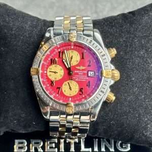 Breitling Chronomat Evolution 18K Gold/Steel Red Dial B13356 Fullset